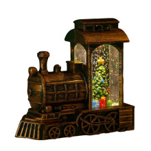 Christmas Train Snow Globe, Lighted-up Battery Operated Glittering Lantern for Christmas Table Centerpiece Decoration and Gift- Christmas Tree