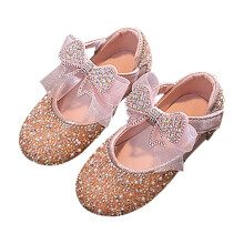 Girls Sparkle Princess Dress Shoes Bow Wedding Party Flower Bridesmaids Mary Jane Ballet Flats for Kid Toddler Pink 13-14 Years