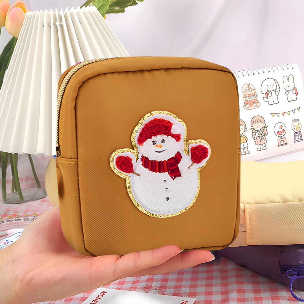 Preppy Patch Makeup Bag, Waterproof Travel Toiletry Organizer, Small Nylon Coin Purse â Compatible with Women & Girls, Christmas Theme