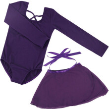 Girls Ballet Dance Leotards with Long Sleeve Gauze Skirt and Bowknot Back Blue 6-7 Years