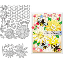 2pcs Bees Cutting Dies & Honeycomb Daisy Stencils, 0.8mm Thick, for Scrapbooking, Cards, Albums – Compatible with standard die-cut machines