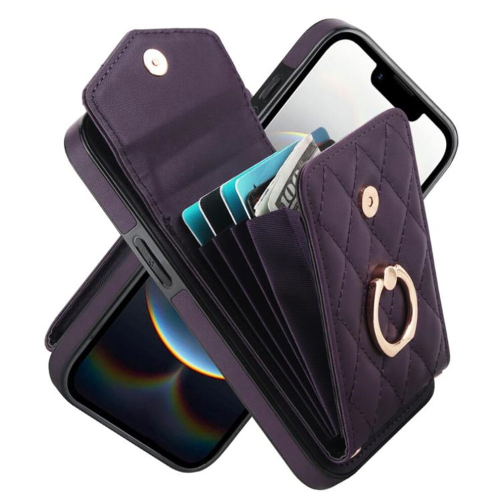 Compatible With Iphone 16E Pu Leather Wallet Case With Rfid Shielding, Adjustable Ring Holder & Detachable Crossbody/Wrist Strap Â Dark Purple 9340959353842