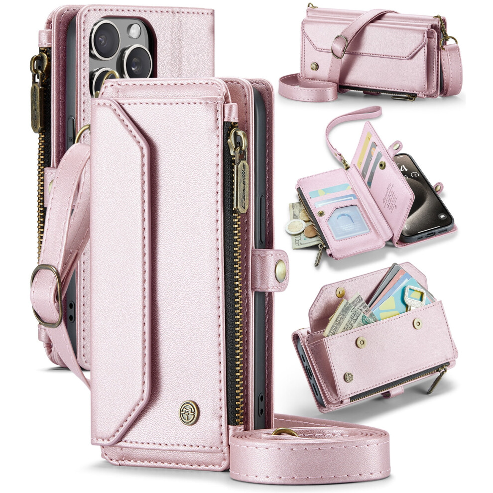 Caseme Leather Wallet Case For Compatible With Iphone 15 Pro 6.1-Inch Â Rfid Blocking, 7-Card Holder, Zipper Bills Slot, Magnetic Wrist Strap 9558633042283