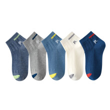 Boys Crew Socks Unisex School Kids Cotton Athletic Socks with Stripes Letter 5 Pairs Dark Blue 3-5 Years