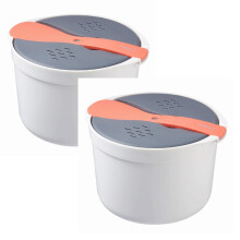 2-Pack Microwave Rice & Pasta Cooker with Strainer, 8-Cup Non-Stick Steamer Set for Rice, Veg, Quinoa, Oatmeal, Ramen (Orange)
