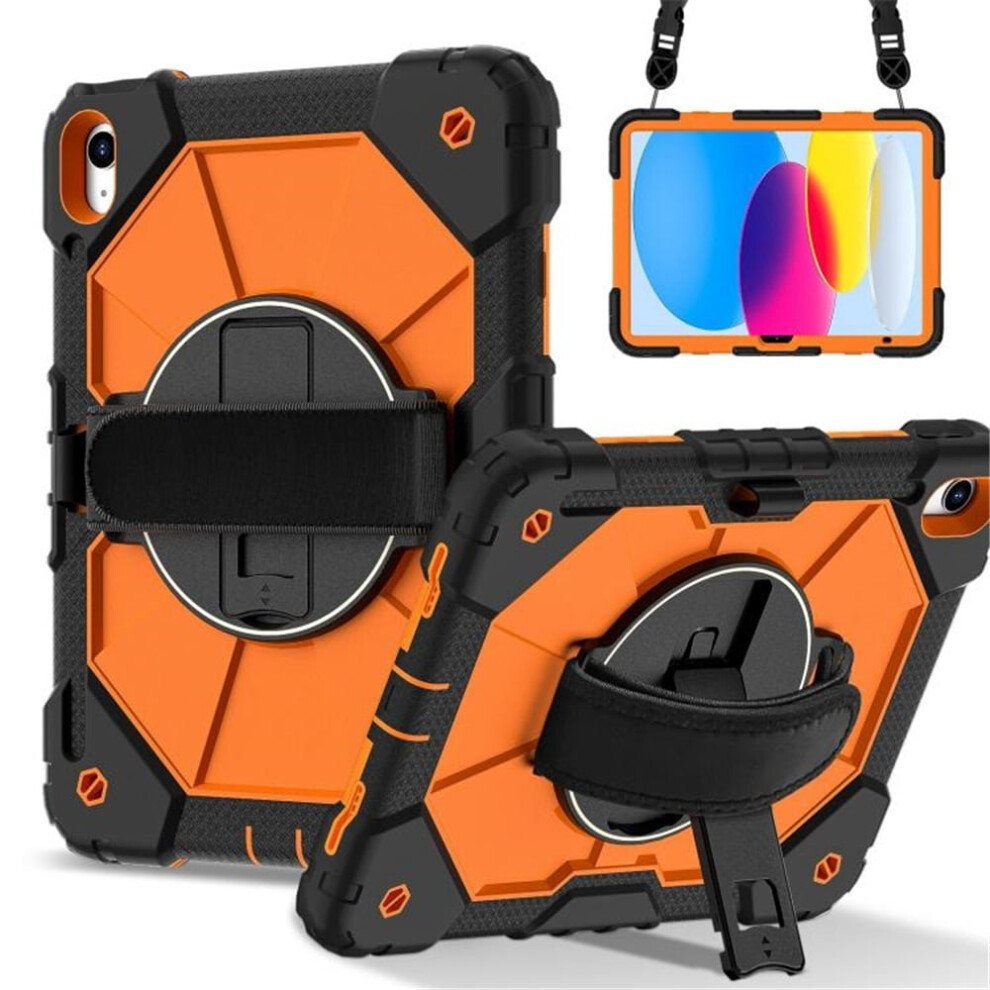 Heavy Duty Shockproof Case For Compatible With Ipad 2025 / 2022 Â Anti-Drop Silicone+Pc, 360 Rotating Handle, Shoulder Strap, Orange 9485826633051