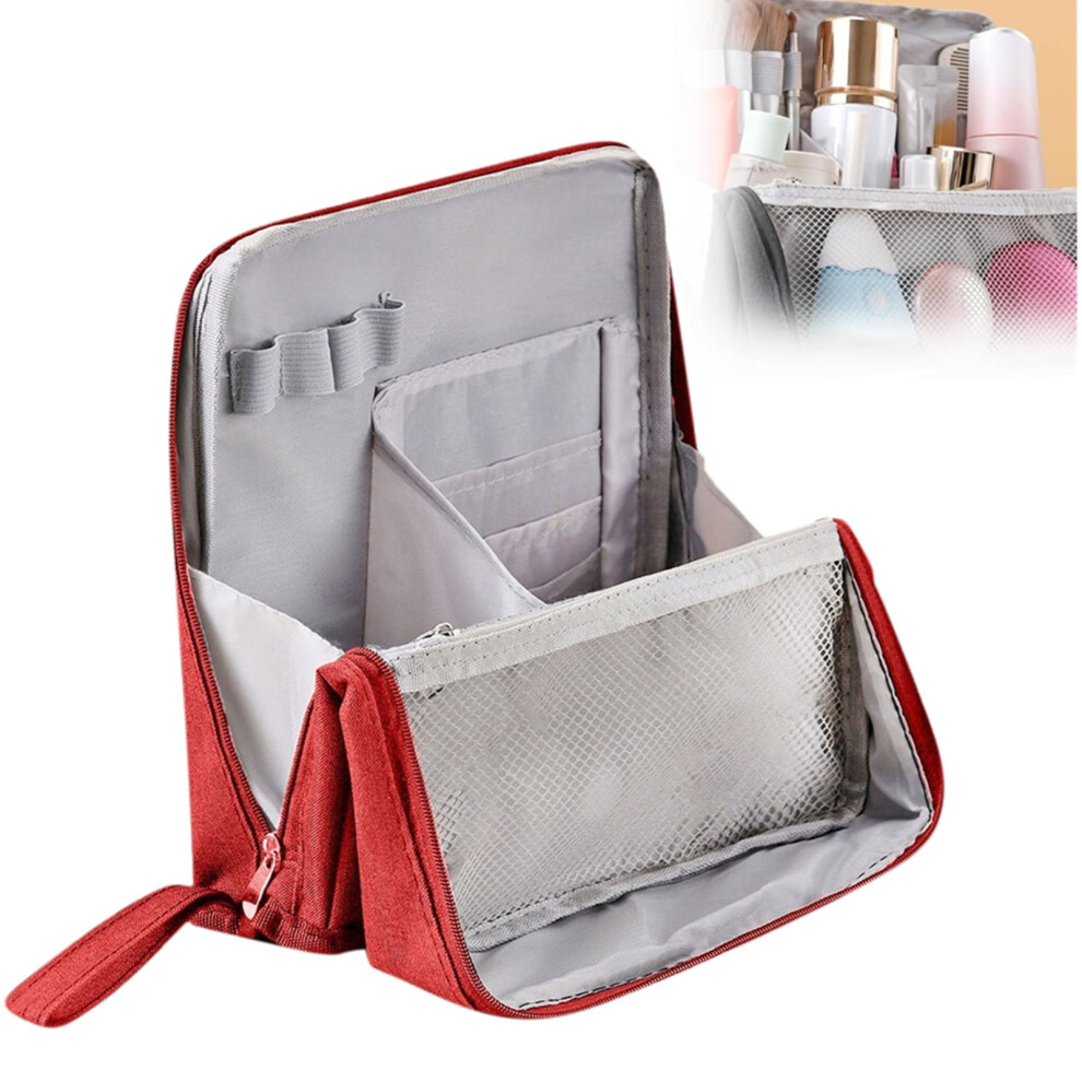 Standing Makeup Bag, Multi-PurposeÂ Large Capacity ToiletryÂ Bag Portable, Waterproof Standing Makeup BagÂ with Compartments (Wine)