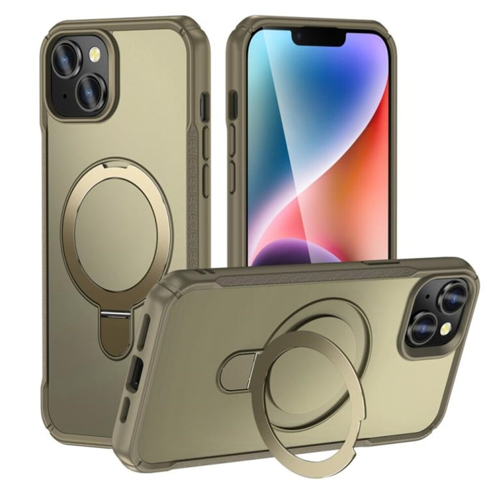 Magnetic Iphone 14 (6.1") Case, Magsafe Compatible, Mil-Grade Shockproof With Invisible Stand & Ring Holder, Khaki 9485826630951