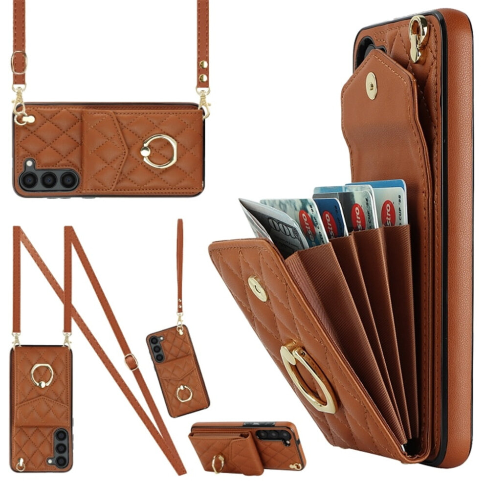 Premium Pu Leather Wallet Case For Samsung Galaxy S21 5G Â Rfid Shielding, Adjustable Ring, Detachable Crossbody & Wrist Strap, Brown 9418476693014