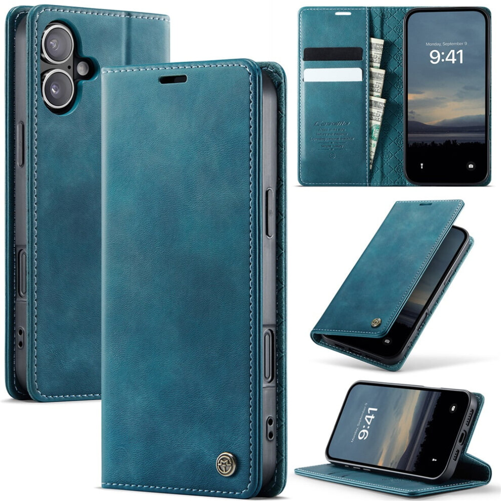 Caseme Calf Leather Wallet Case For Iphone 17 6.3" – Rfid Blocking, Magnetic Closure, Card/Cash Slots, Kickstand, Shockproof, Blue 9193271833185