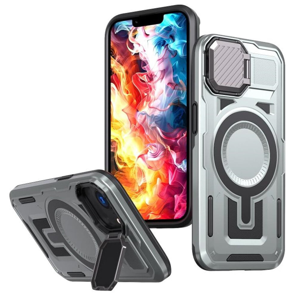 Rugged Magnetic Case For Iphone 16E (6.1") Â Military-Grade, Adjustable Metal Lens Cover, Magsafe-Compatible, Grey 9418476693892