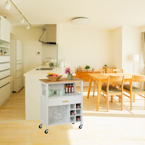Kitchen Island Cart with Bamboo Top and Wine Rack 1