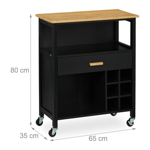 Kitchen Island Cart with Bamboo Top and Wine Rack 2