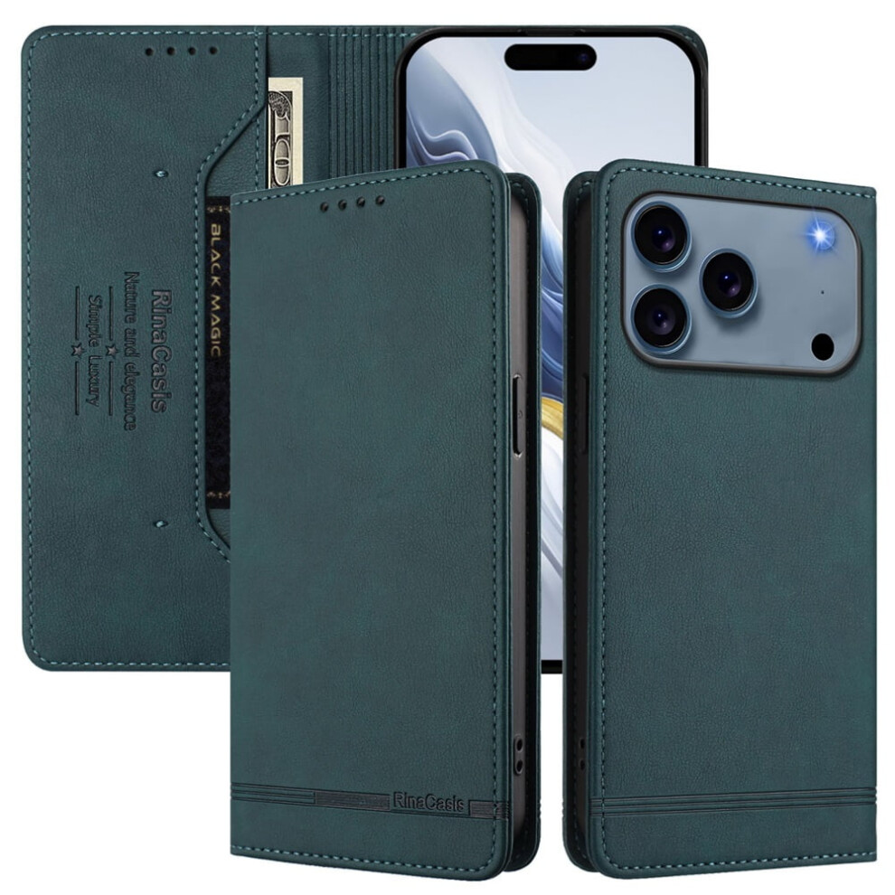 Magnetic Phone Case For Iphone 17 Pro Max 6.9": Rfid Blocking, Card/Cash Slots, Kickstand, Shockproof Flip Folio Â Blue 9418476694462