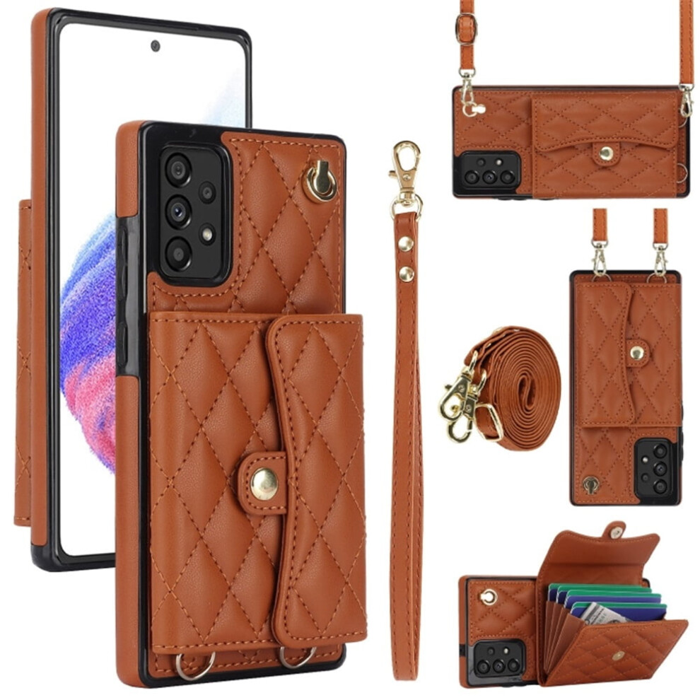 Rfid Blocking Magnetic Flip Wallet Case For Samsung Galaxy A54 5G Â With Multi-Card Slots, Detachable Shoulder & Wrist Straps Brown 9485826633327