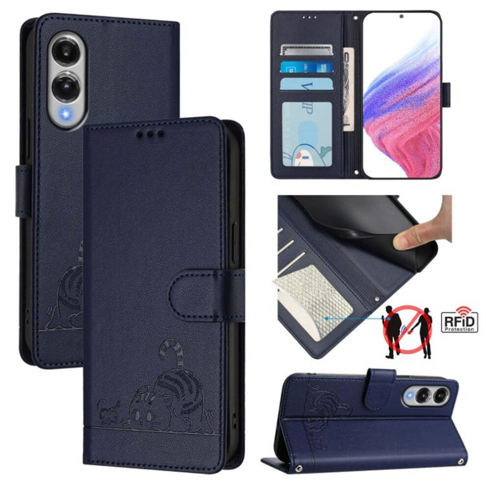Compatible With Samsung Galaxy S25 Edge 5G 6.7" Rfid-Blocking Pu Leather Flip Wallet Case With Cat Embossing, Strong Magnet, Card Slots, Hanging Rope 9418476693311