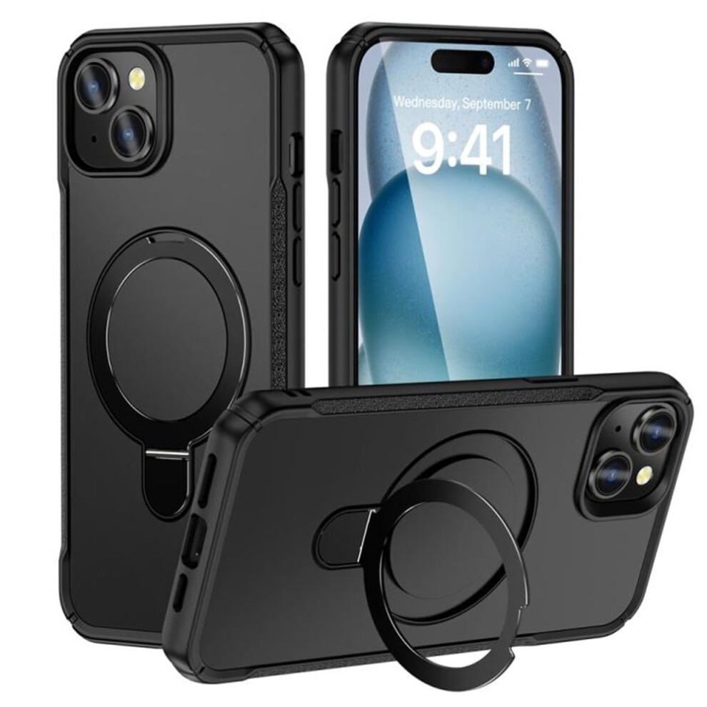 Magnetic Case For Iphone 15 Plus 6.7", Magsafe Compatible, Mil-Grade Shockproof With Invisible Stand & Ring Holder, Black 9485826634188