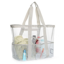 Strandtasche aus Netzgewebe mit Reißverschluss, großes Fassungsvermögen, faltbar, wasserdicht, sandabweisend, mit Taschen.