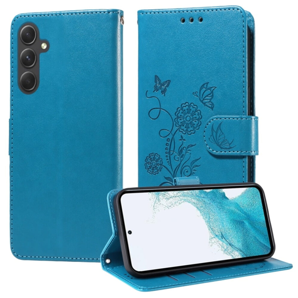 Embossed Butterfly Flower Flip Case For Samsung Galaxy A54 5G Â Shockproof, Card Slots, Cash Compartment, Kickstand Blue 9193271836032