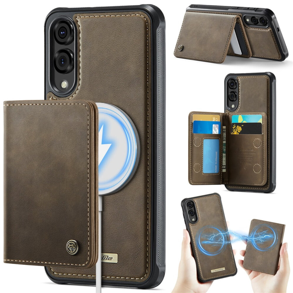 Case For Samsung Galaxy S25 Edge 5G: Rfid-Blocking, Magsafe-Compatible, Detachable 2-In-1 Wallet With Kickstand, Pu Leather, Brown 9418476693588