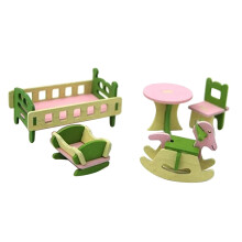 Colorful Wooden Dollhouse Furniture Set for Bathroom, Living Room, Bedroom & Kitchen – Compatible with Standard Dollhouses