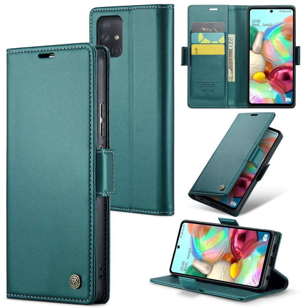 Caseme Leather Wallet Case For Compatible With Samsung Galaxy A71 4G Â Rfid Blocking, Magnetic Clasp, Kickstand, Green 9418476691898
