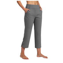 Caprihose für Damen, Stretch, hoher Bund, knöchellang, Bürohose, Freizeithose für Sommer und Freizeit, auch als Yogahose geeignet, Dunkelgrau, XL