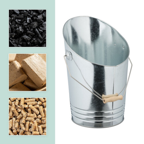 Kaminascheeimer mit Schaufel - Silberfarbenes Metall 1