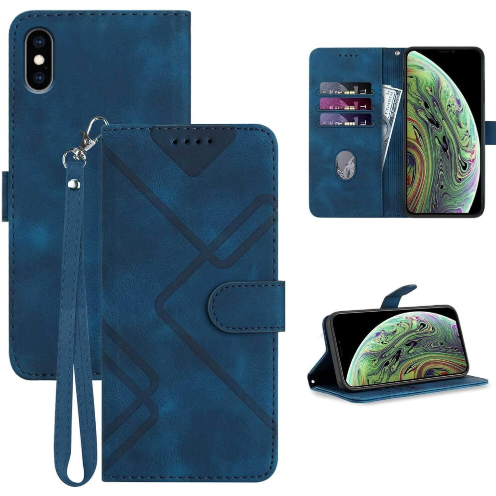 Leather Flip Case With Wallet, Card Holder & Wrist Strap For Compatible With Iphone X/Xs (Iphone 10) Â Shockproof Blue 9418476692307