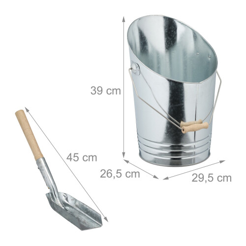 Kaminascheeimer mit Schaufel - Silberfarbenes Metall 2