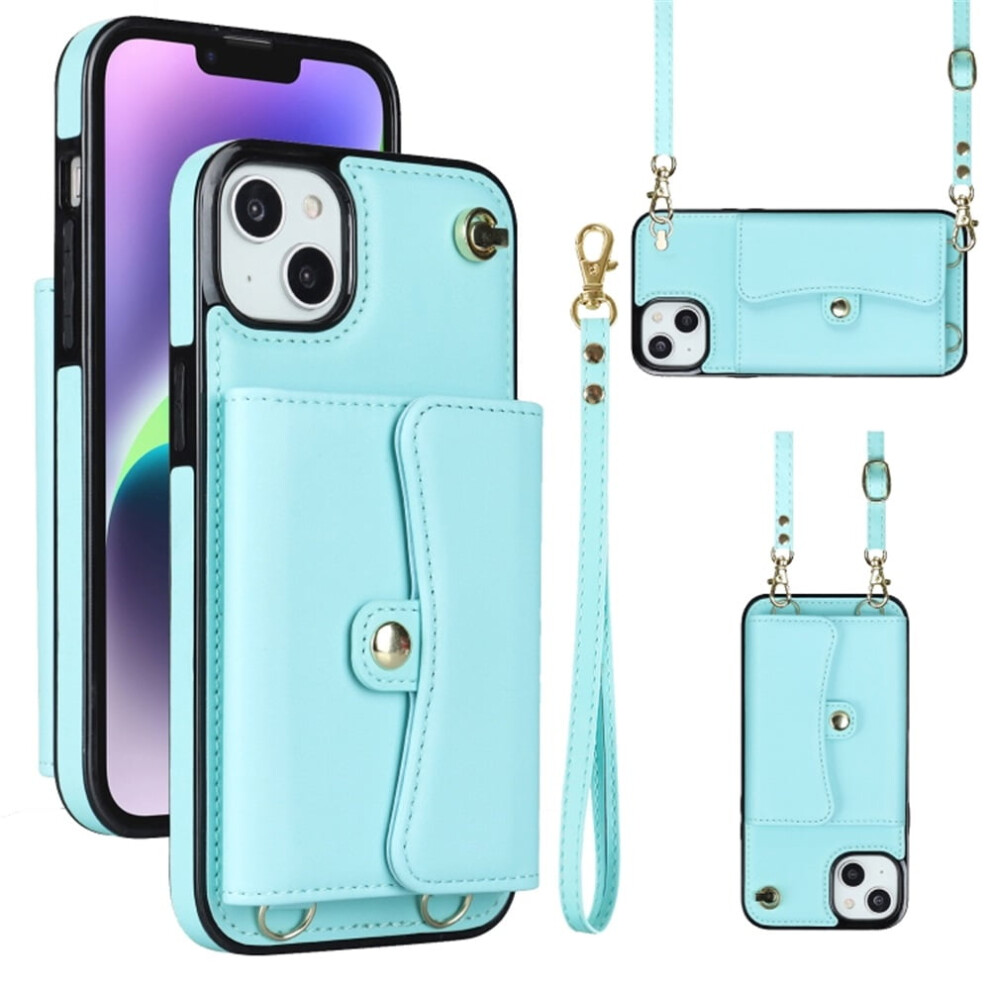 Rfid-Blocking Magnetic Flip Wallet Case For Iphone 15 Â Multi-Card Slots, Detachable Shoulder & Wrist Straps Blue 9418476692291