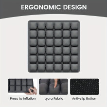 Coussin d'assise 3D gonflable, gonflage/dégonflage en une seule touche, fermeté réglable, en mousse PU, pour bureau, voiture, fauteuil roulant –