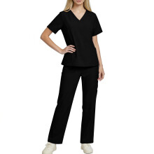 Women's V-Neck Scrubs Top Black Small