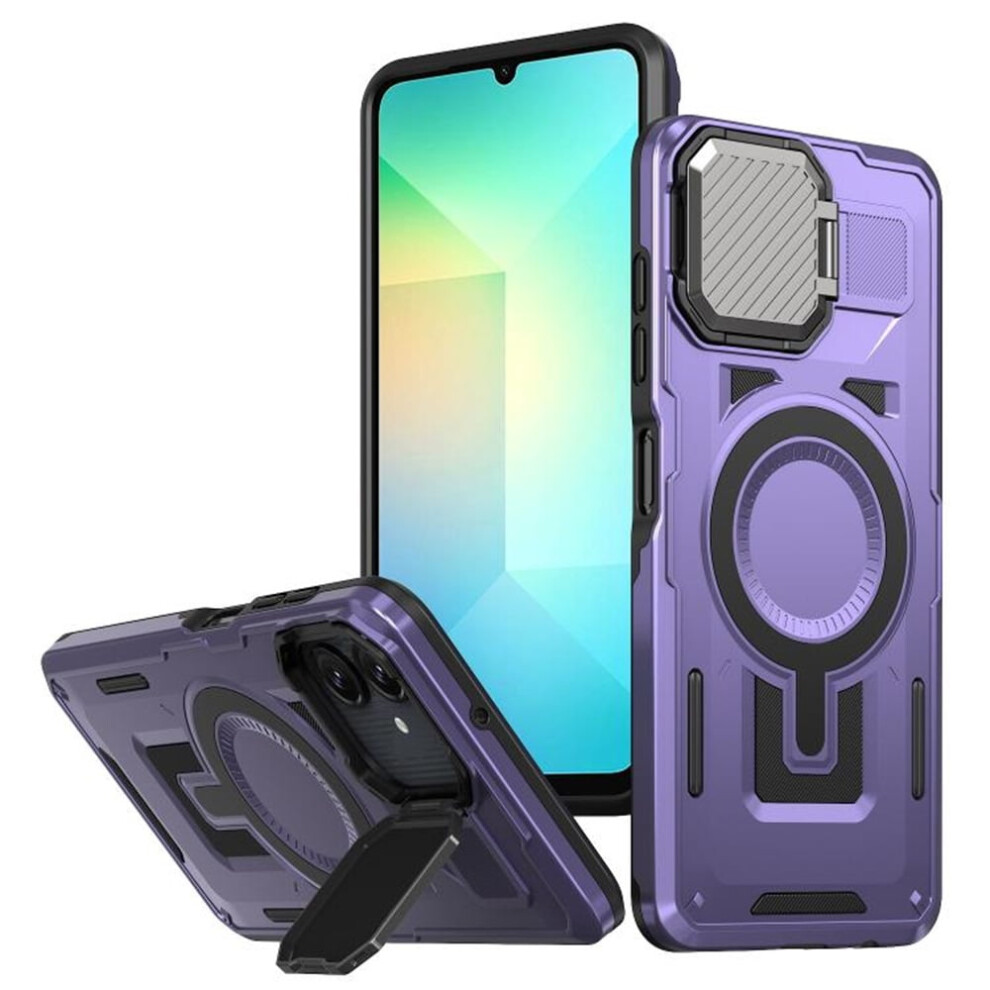Rugged Magsafe Case For Samsung Galaxy A06 4G/5G 6.7", Military-Grade, Adjustable Metal Lens Cover Stand, Compatible With Magsafe Purple 9418476695964
