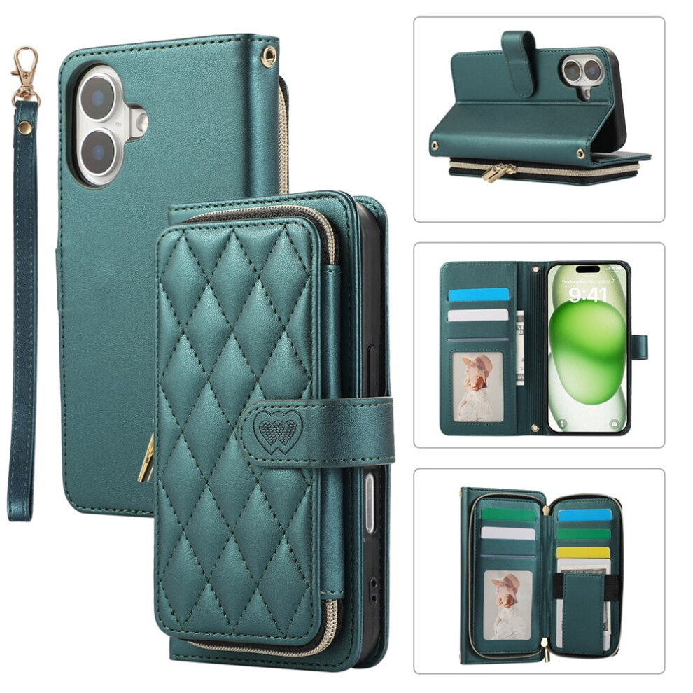 Leather Wallet Case With Strap For Iphone 17 6.3" Green 9165521150762