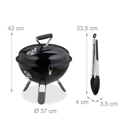 Tragbarer Kugelgrill 37 cm mit Zange 2