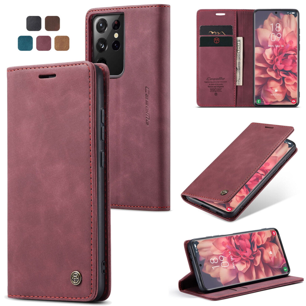 Caseme Leather Flip Wallet Case For Compatible With Samsung Galaxy S21 Ultra 5GâMagnetic, Card Holder, Kickstand, Shockproof 9193271835585