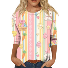 Damen-Top mit Osterhasen-Motiv, 3/4-Ärmel, Größen S-3XL