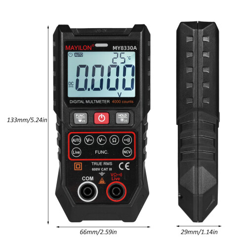 MAYILON Multimetro Digitale TRMS 4000 Count, Auto/Manuale, LCD Retroilluminato