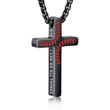 Baseball Bible Verse Cross Necklace Stainless Steel Men's 1