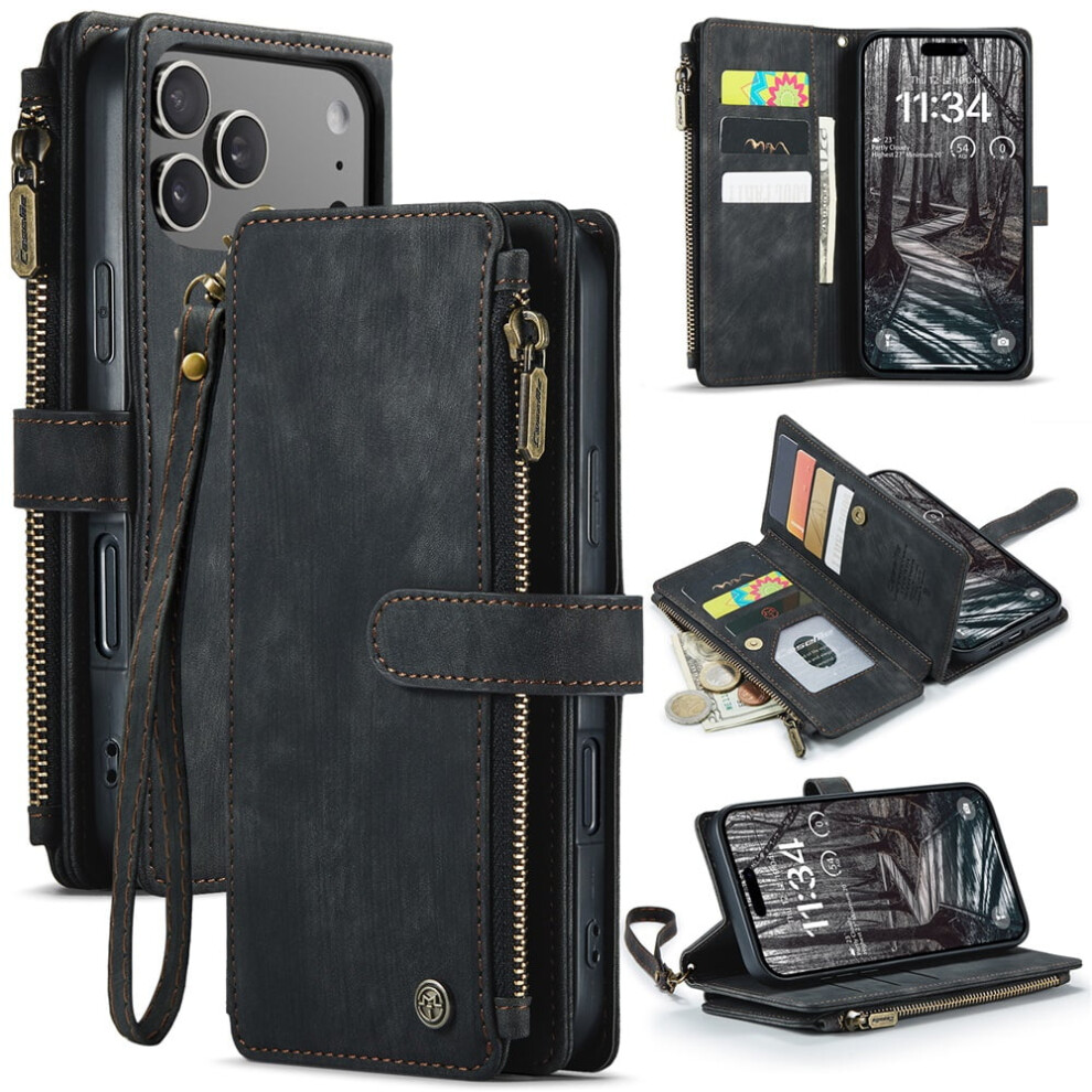Caseme Wallet Case For Iphone 17 Pro Max Â Pu Leather Magnetic Flip, Lanyard Strap, Zipper Card Holder, 6.9" 9418476696572