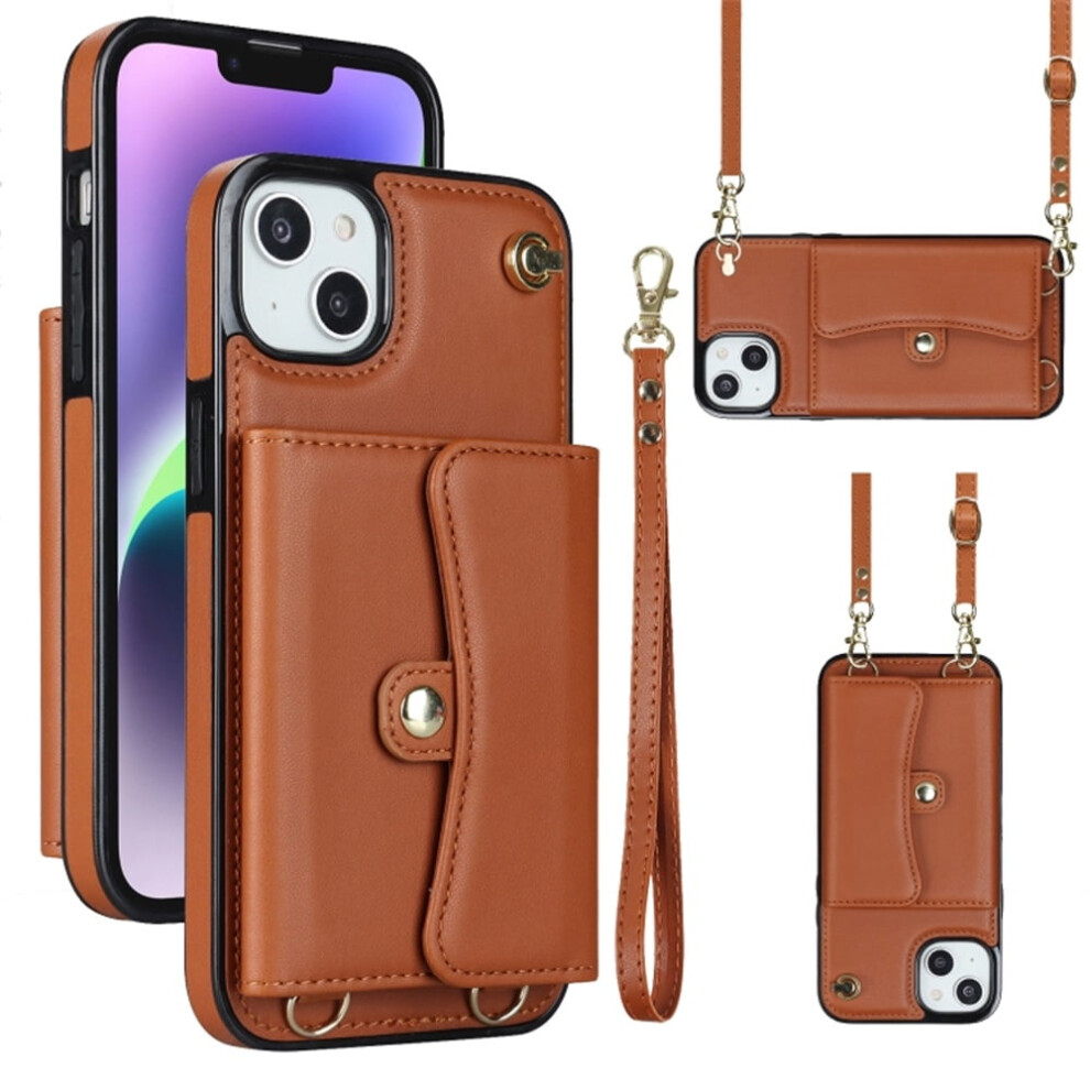 Rfid-Blocking Magnetic Flip Wallet Case For Iphone 13 Â Multi-Card Slots, Detachable Shoulder & Wrist Straps Brown 9152228532939