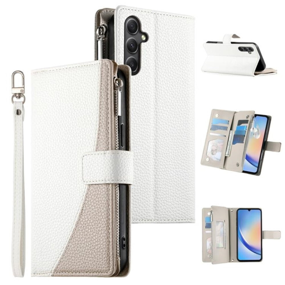Compatible With Samsung Galaxy A34 5G 6.6" Pu Leather Flip Wallet Case With Multi-Card Slots, Zipper Pocket, Strong Magnet & Hanging Rope Â White 9152228529847