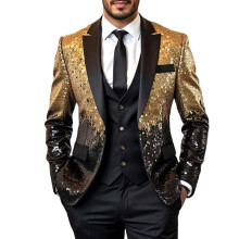 Men's Sparkle Dance Suit Blazer Stage Performance Glitter Tuxedo Jacket Slim Fit Polyester Formal Wear