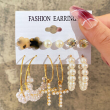 6-Pc Pearl Chain Drop Earrings Set for Women, Hypoallergenic Stud & Dangle Hoops – Birthday Party Jewelry
