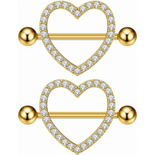 14G Rhinestone Heart Nipple Rings for Women – Shiny CZ Hollow Love Heart Barbell Piercing Jewelry, compatible with standard 14G barbells
