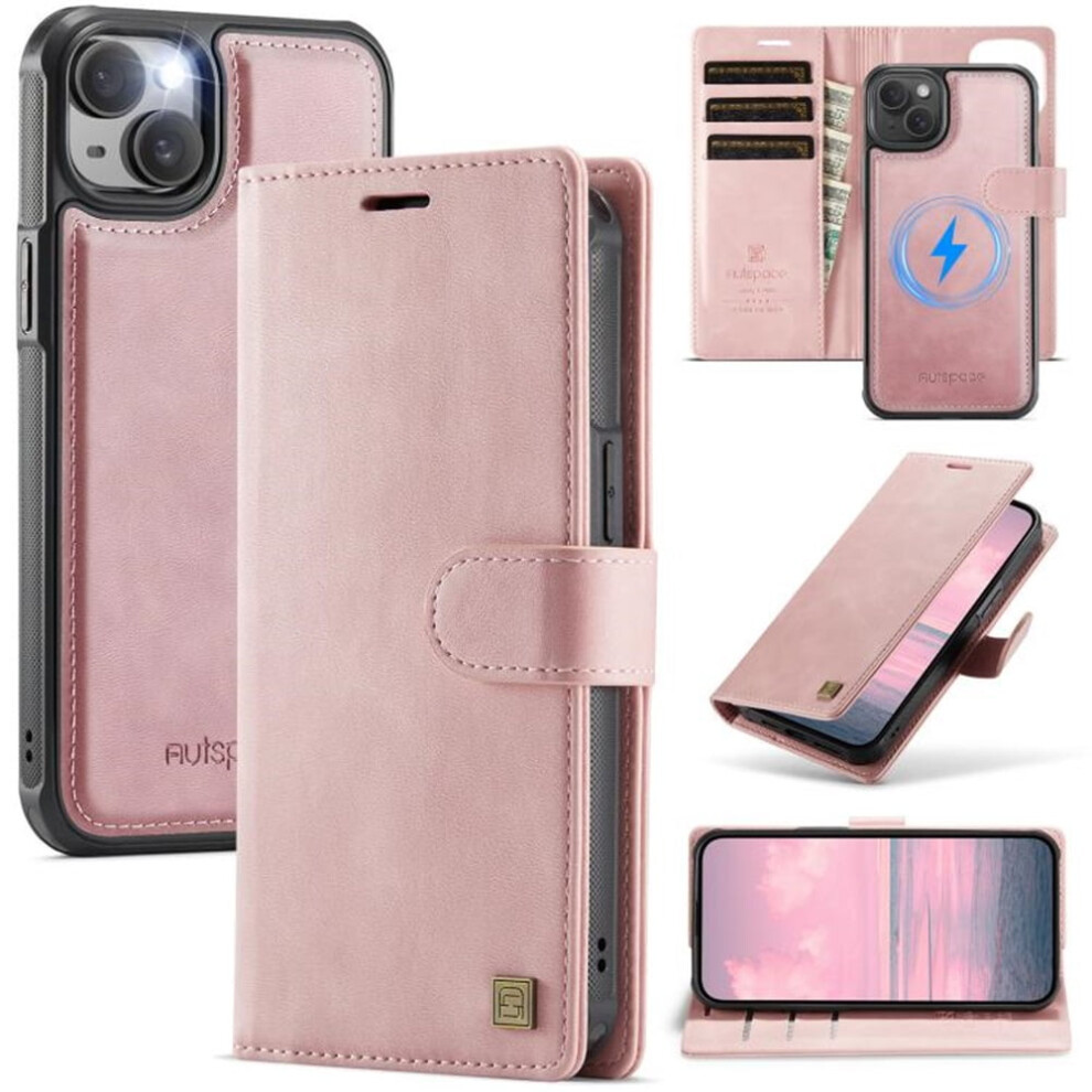 Rfid Blocking Magsafe Purse Case For Iphone 14 Plus 6.7", 3-Card Slots, Kickstand, Flip Shockproof Cover, Pink 9152228530034