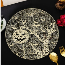 2 pcs Halloween Pumpkin PVC Placemats – Hollow Design, Compatible with Western Restaurant & Home Use
