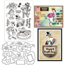 Funny Animal Clear Stamps Set (Zebra, Flamingo, Cow, Croc) + Frame Dies – Compatible with DIY Card Making & Scrapbooking