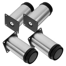 4Pcs 4 Inch Stainless Steel Furniture Legs Feets Metal Cabinet Desk Legs, Silver Round Metal Furniture Risers Coffee Table Replacement Legs